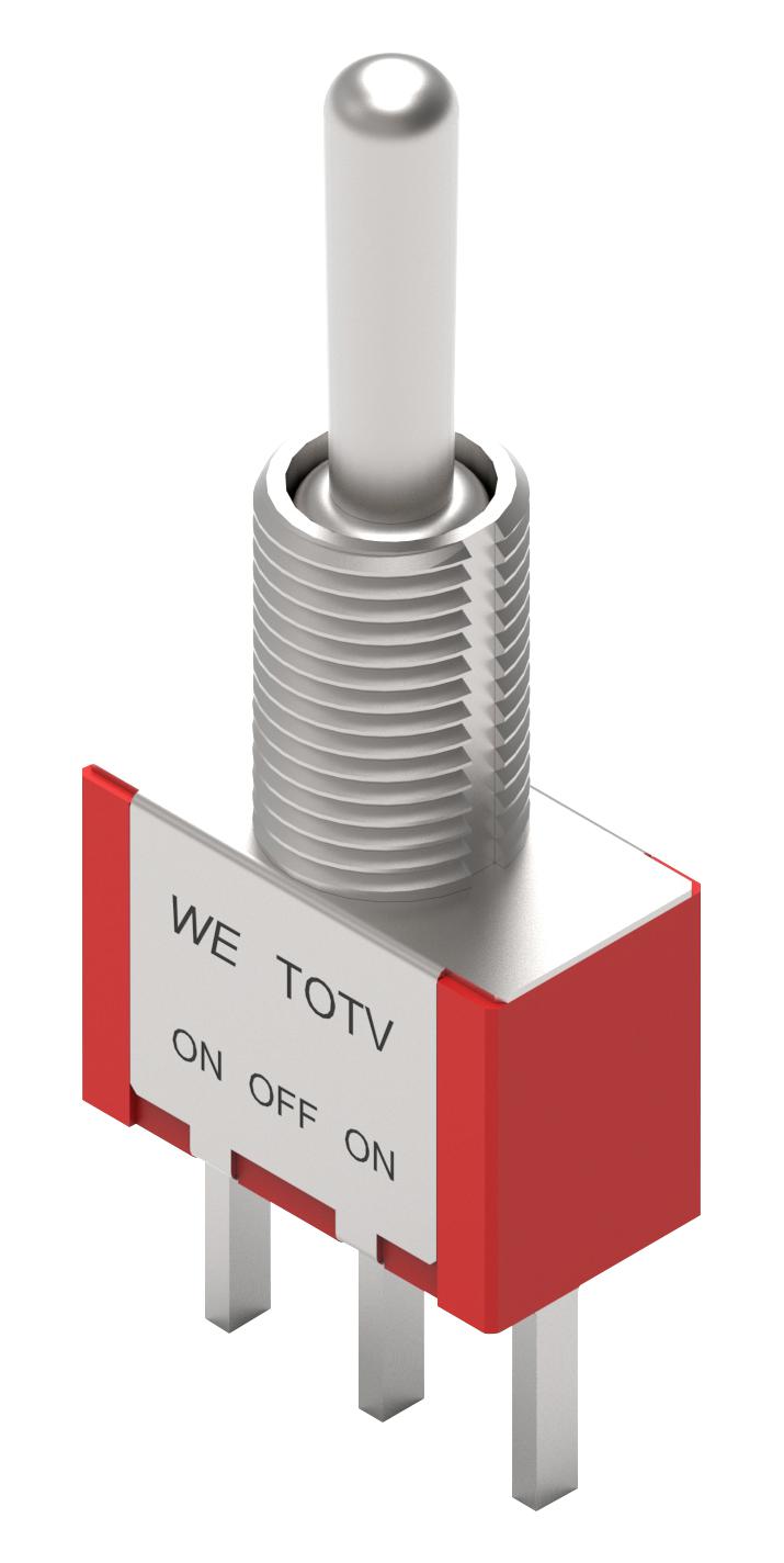 WURTH ELEKTRONIK 4.72123E+11 Toggle Switch, On-Off-On, SPDT, Non Illuminated, WS-TOTV Series, Panel, Through Hole, 1 A