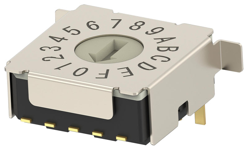 Alcoswitch - TE Connectivity MRSSH4DG16SMGWTR MRSSH4DG16SMGWTR Rotary Coded Switch Horizontal Mrss Series Surface Mount 16 Position 20 V Hexadecimal Gray