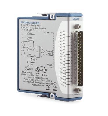 NI 780968-02 Current Input Module, C Series, NI-9208, 500 SPS, 24 bit, 16 Input, C Series, DSUB, Conformal Coat