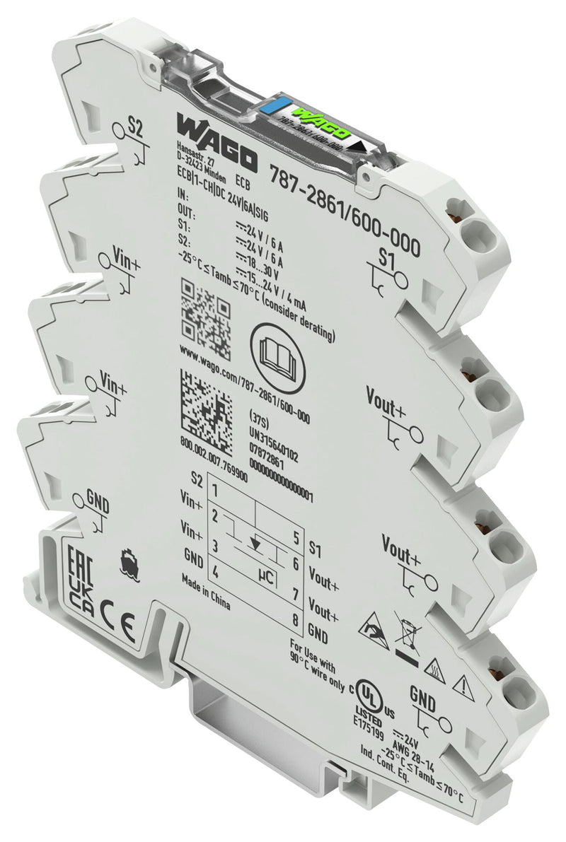 Wago 787-2861/600-000 787-2861/600-000 Electronic Circuit Breaker 6 A 1 Pole 24 VDC DIN Rail New