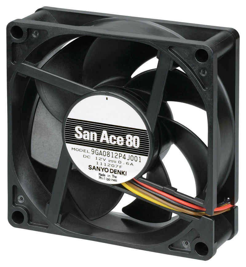 SANYO DENKI 9GA0824P4H001 DC Axial Fan, 24 V, Square, 80 mm, 25 mm, Ball Bearing, 51.5 CFM