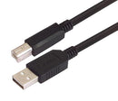 L-COM CSUZAB-3M USB Cable, Type A Plug to Type B Plug, 3 m, 9.8 ft, USB 2.0, Black