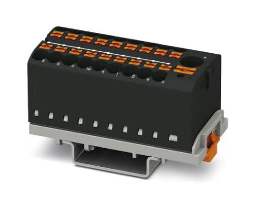 Phoenix Contact PTFIX 6/18X25-NS35 BK PTFIX BK Panel Mount Barrier Terminal Block Black 24 A 690 V 19 Pole Push In 12 AWG