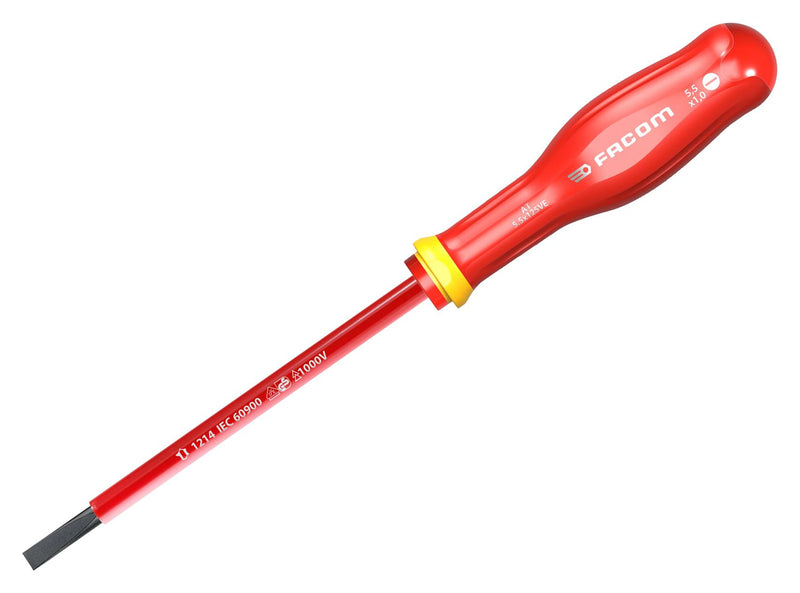 FACOM AT5.5X125VE Screwdriver, Slotted, 125 mm Blade, 5.5 mm Tip, 235 mm OVL