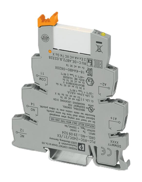 PHOENIX CONTACT 2909524 Power Relay, SPDT, 24 VDC, 6 A, PLC-RSC, DIN Rail GTIN UPC EAN: 4055626363615 PLC-RSC-24DC/21/EX