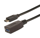 L-COM CAU31CAF-1M USB Cable, Type C Plug to Type A Receptacle, 1 m, 3.3 ft, USB 3.0, Black