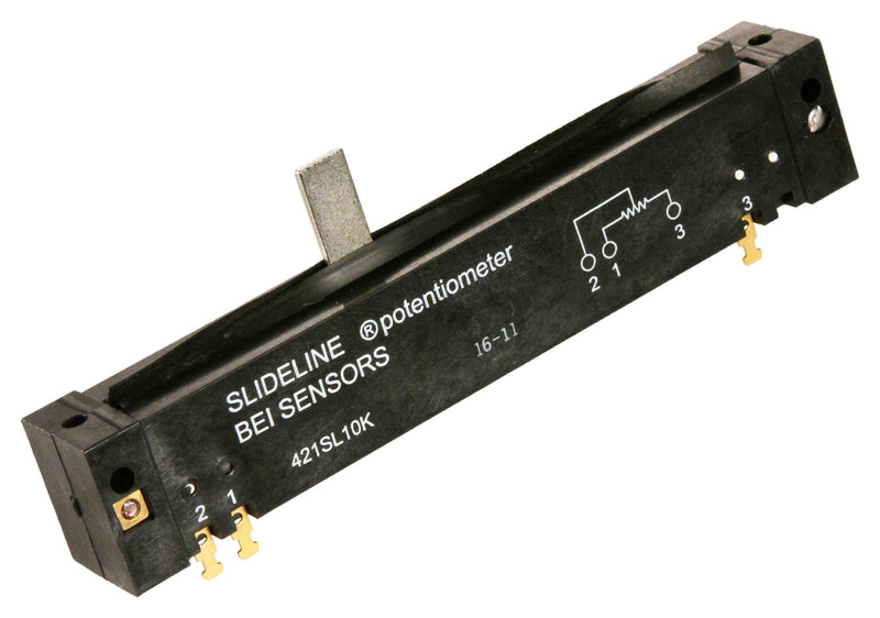 SENSATA / BEI SENSORS 421SL10K Position Sensor, Linear, 10 kohm, 2.75" Electrical Travel, Solder Lug, Panel Mount