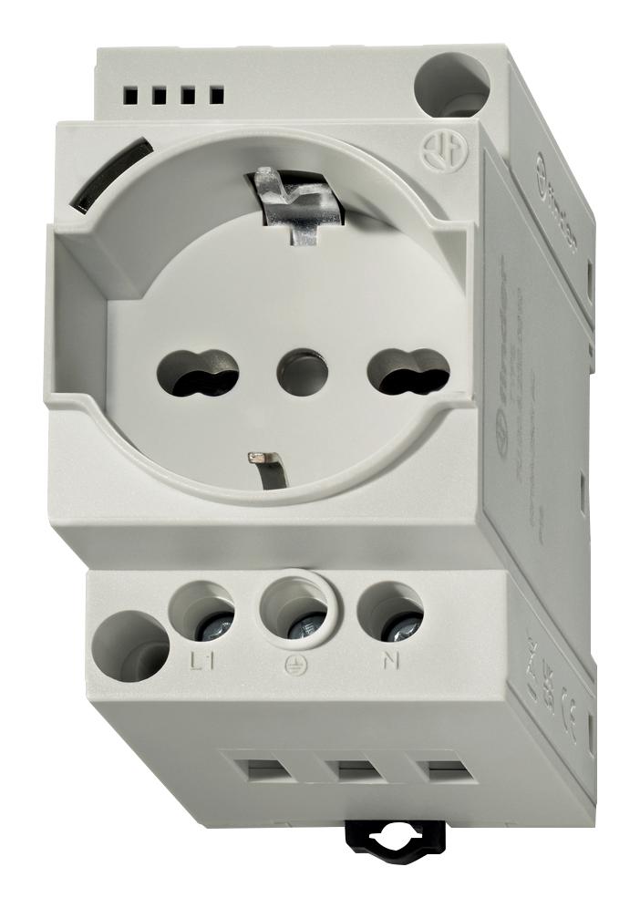 FINDER 7U.00.8.230.0000 Power Outlet, 16 A, 230 VAC, Grey, Panel/DIN Rail, IP20, 7U Series