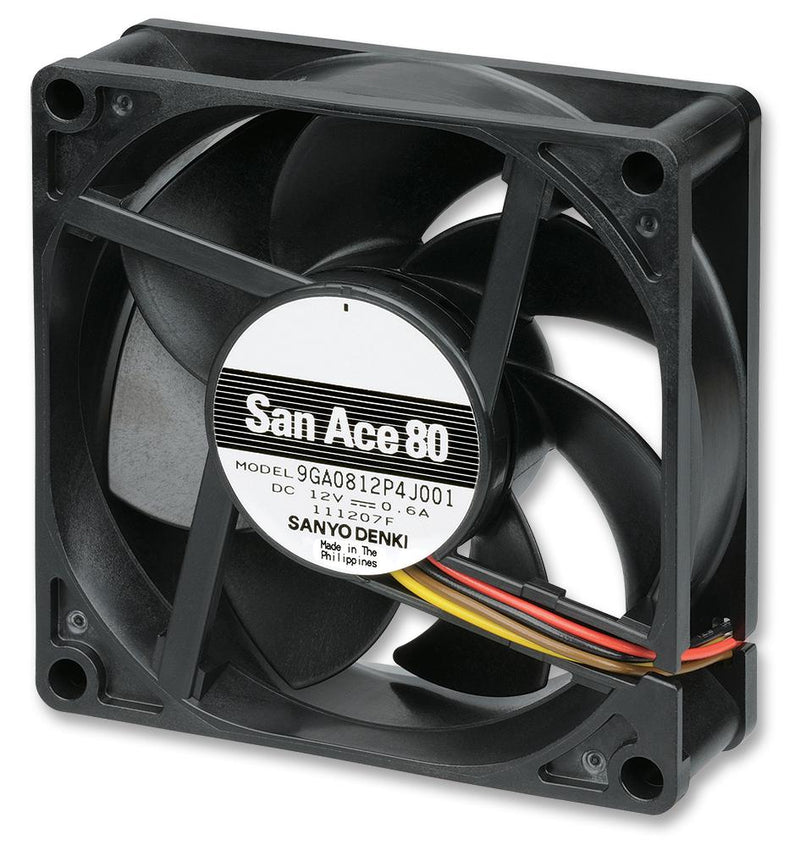 Sanyo Denki 9GA0812P4J001 9GA0812P4J001 DC Axial Fan 12 V Square 80 mm 25 Ball Bearing 73 CFM