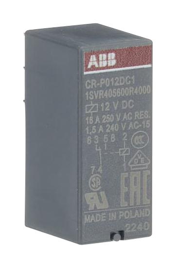 ABB 1SVR405600R4000 Power Relay, IP67, SPDT, 12 VDC, 16 A, CR-P Series, Socket, DC