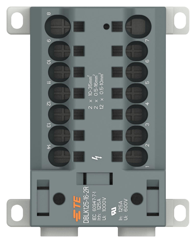 ENTRELEC - TE CONNECTIVITY 1SNL412510R0000 Panel Mount Barrier Terminal Block, 125 A, 1 kV, 1 Pole, 14, Push In, 1 AWG