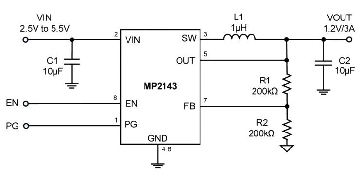 Monolithic Power Systems (MPS) MP2143DJ-LF-Z MP2143DJ-LF-Z DC-DC Switching Synchronous Step-Down Regulator Adjustable 2.5V-5.5V in 0.6V-5V out 3A TSOT23-8