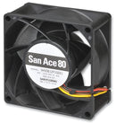 SANYO DENKI 9HV0812P1G001 DC Axial Fan, 12 V, Square, 80 mm, 38 mm, Ball Bearing, 130.7 CFM