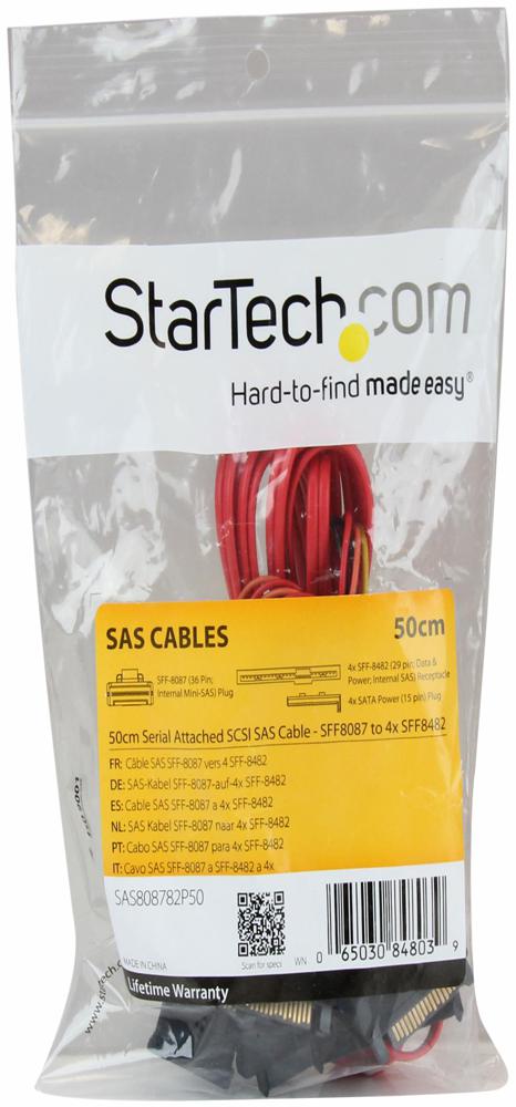 STARTECH SAS808782P50 Computer Cable, Mini SAS Plug, 36 Way, SAS HDD (29 pin) and power, 1.64 ft, 500 mm, Red GTIN UPC EAN: 0065030848039