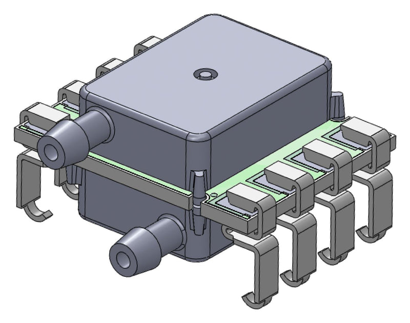 AMPHENOL ALL SENSORS ELVH-L04D-HRRJ-C-N2A4 Pressure Sensor, 4 Inch-H2O, I2C Digital, Differential, 3.3 VDC, Dual Radial Barbed, 3.1 mA