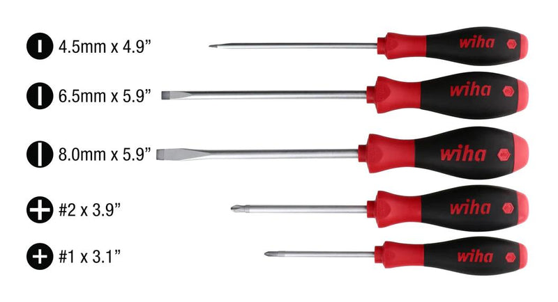 WIHA 30277 SCREWDRIVER SET, SLOTTED/PHILLIPS, 5PC