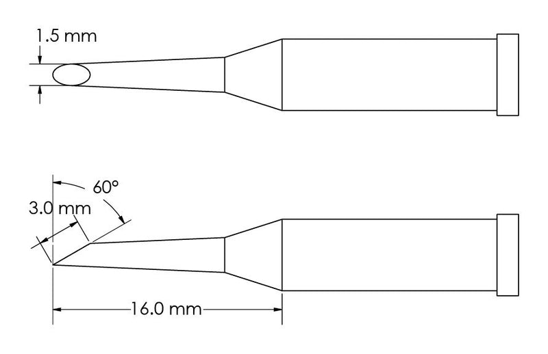 METCAL GT4-HF6015S Soldering Tip, Hoof/60&deg; Bevel, 1.5 x 16 mm, Soldering Station