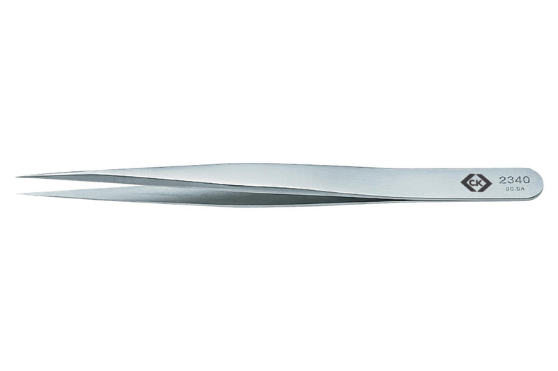 CK TOOLS T2340 Tweezer, Fine/Sharp Tip, Precision, 110 mm, Stainless Steel Body, Stainless Steel Tip