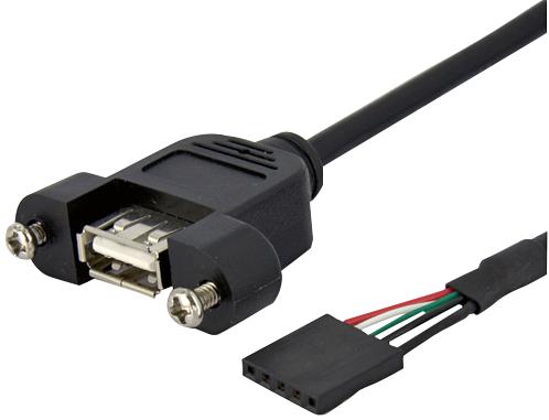 STARTECH USBPNLAFHD1 Computer Cable, USB 2.0 A Socket, Panel Mount, IDC Socket, 4 Way, 1 ft, 300 mm, Black GTIN UPC EAN: 0065030835428