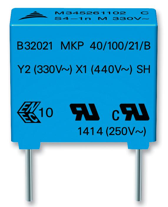 EPCOS B32024A3224M000 Safety Capacitor, Metallized PP, Radial Box - 2 Pin, 0.22 &micro;F, &plusmn; 20%, Y2, Through Hole