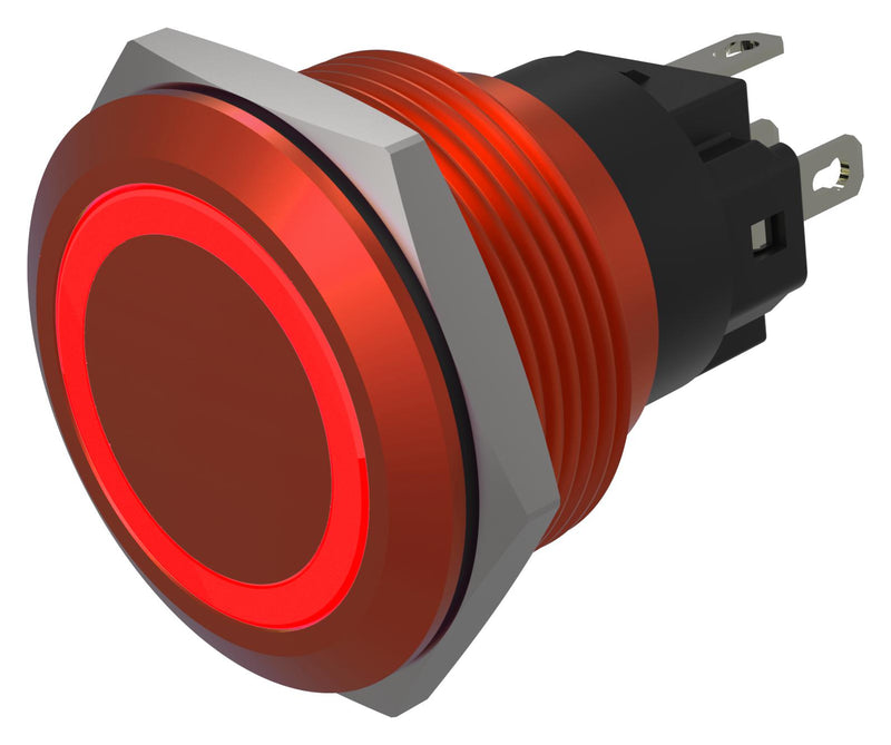 EAO 82-6751.1114 Vandal Resistant Switch, 82-6x51.1114 Series, 22 mm, SPDT, Momentary, Round Flat Flush, Red