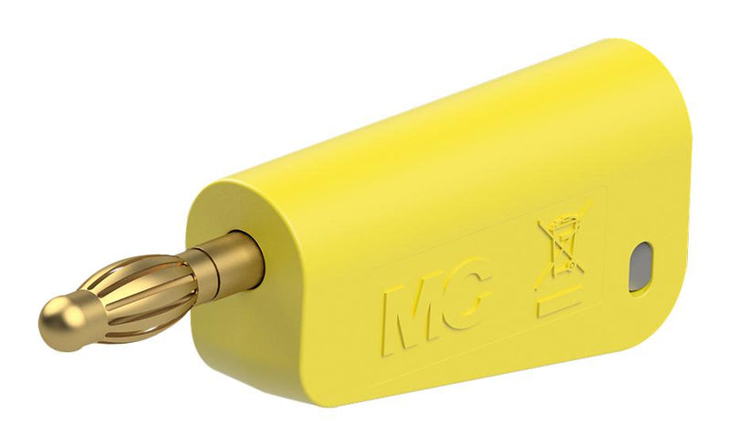 STAUBLI 64.1043-24 Banana Test Connector, 30 VAC, Plug, Cable Mount, 32 A, 60 VDC, Gold Plated Contacts, Yellow