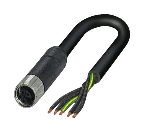 PHOENIX CONTACT 1414788 Sensor Cable, Black, M12 Receptacle, Free End, 4P + PE Positions, 3 m, 9.8 ft SAC-5P- 3,0-PUR/M12FSK PE