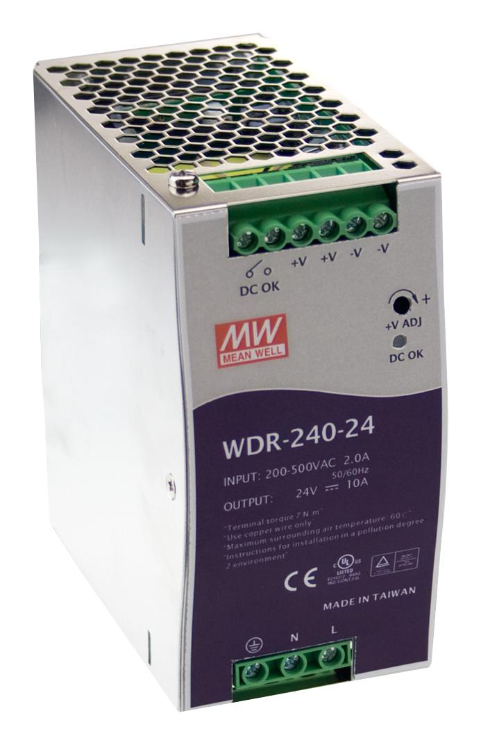 MEAN WELL WDR-240-48 AC/DC DIN Rail Power Supply (PSU), ITE, 1 Output, 240 W, 48 VDC, 5 A