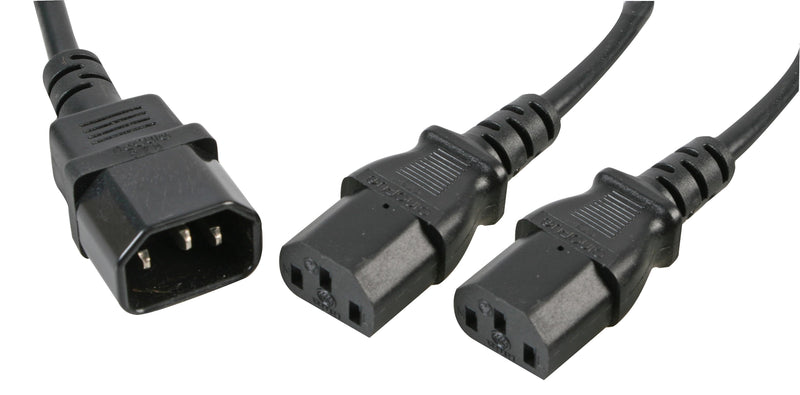 PRO Elec PE01116 PE01116 Black IEC C14 Male to 2x C13 Sockets Y Power Lead 1m