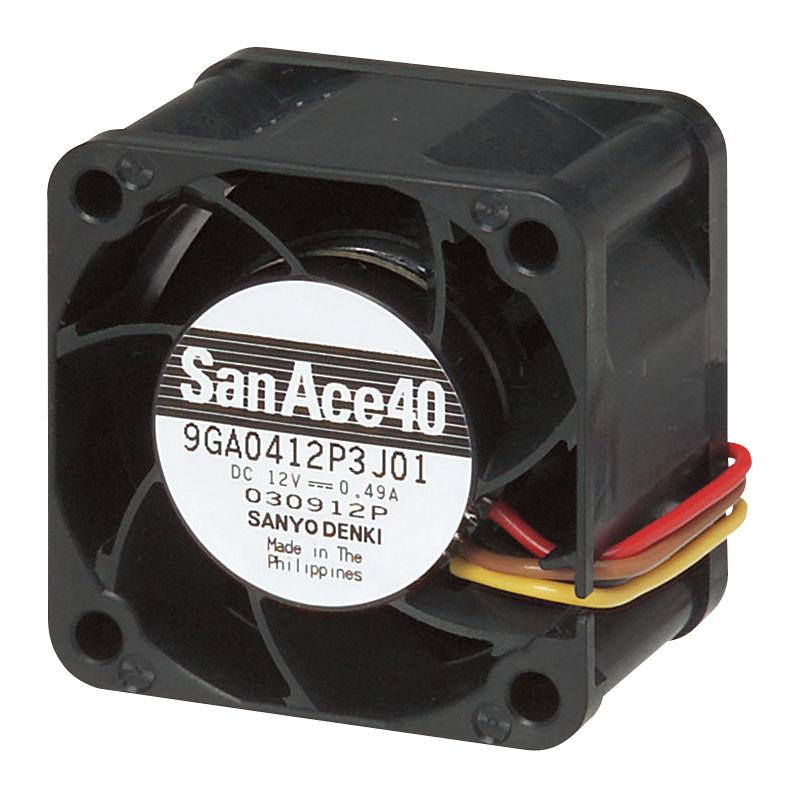 SANYO DENKI 9GA0412P3G01 DC Axial Fan, 12 V, Square, 40 mm, 28 mm, Ball Bearing, 21.5 CFM