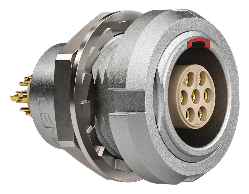 Lemo ECG.0B.307.CLL ECG.0B.307.CLL Circular Connector 0B Series Panel Mount Receptacle 7 Contacts Solder Socket Push-Pull