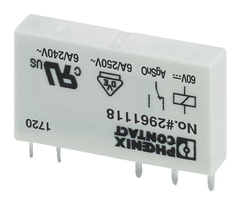 PHOENIX CONTACT 2961118 General Purpose Relay, REL-MR Series, Power, Non Latching, SPDT, 60 VDC, 6 A GTIN UPC EAN: 4017918130886 REL-MR- 60DC/21