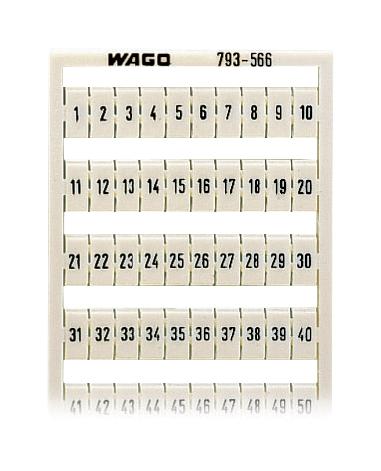 WAGO 793-566 Terminal Block Marker, Marking Card, Wago 5mm Width Terminal Blocks, 1 to 50, WMB 793 Series