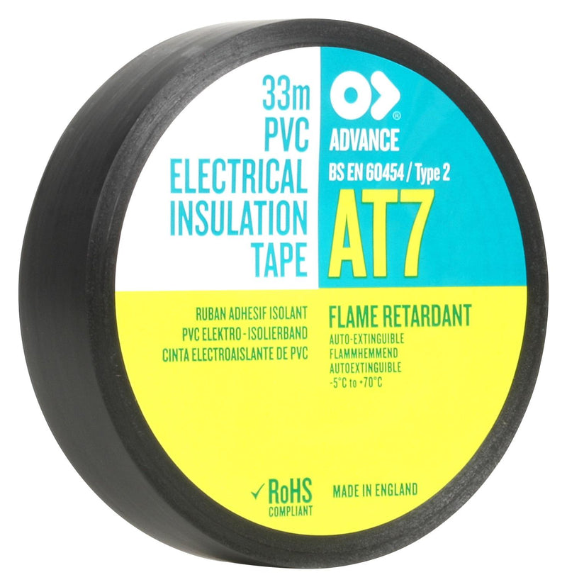 Advance Tapes AT7 BLACK 33M X 19MM AT7 Black 19MM Electrical Insulation Tape PVC (Polyvinyl Chloride) 19 mm x 33 m