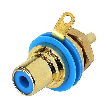 Rean NYS367-6 NYS367-6 RCA (Phono) Audio / Video Connector 2 Contacts Jack Gold Plated Brass Body Blue