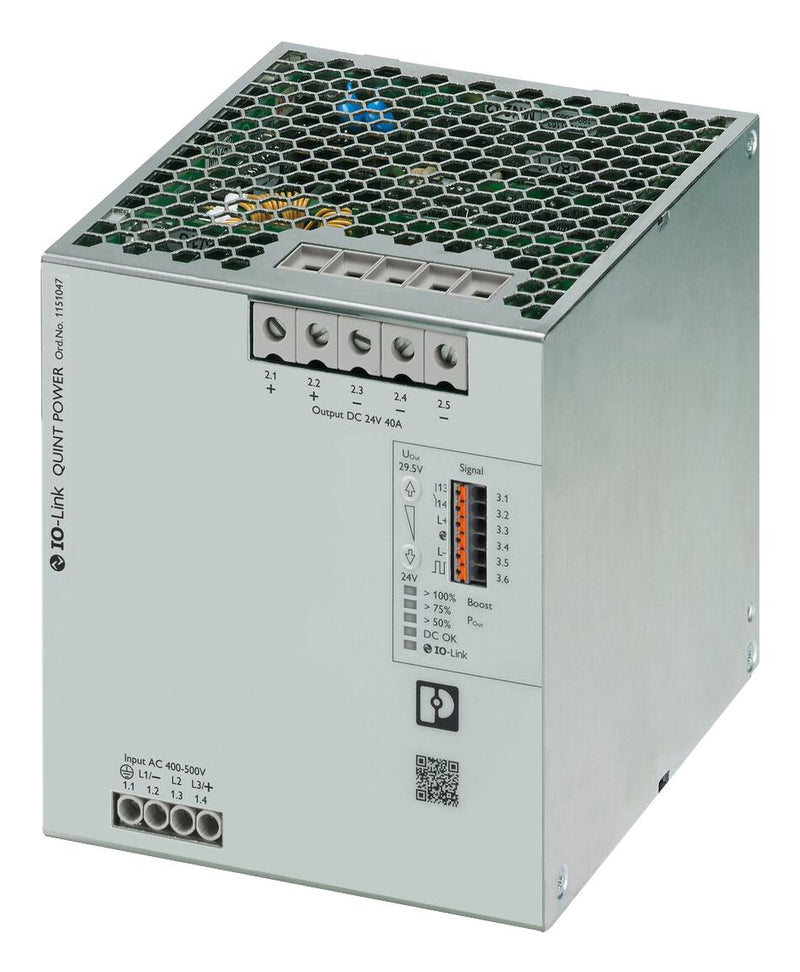 PHOENIX CONTACT 1151047 AC/DC DIN Rail Power Supply (PSU), 24 - 29.5 VDC, Laboratory Equipment, 1 Output, 960 W, 24 VDC QUINT4-PS/3AC/24DC/40/IOL