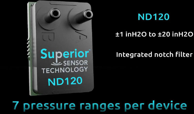 SUPERIOR SENSORS ND120 Pressure Sensor, Multi-range, 7 Pressure Ranges, 20 Inch-H2O, I2C Digital, SPI, Differential, 3.5 V ND120-SM02