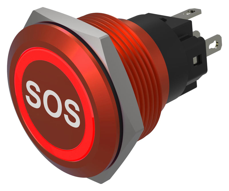 EAO 82-6751.1114.B015 Vandal Resistant Switch, SOS, 82 Series, 22 mm, SPDT, Momentary, Round Flat Flush, Red