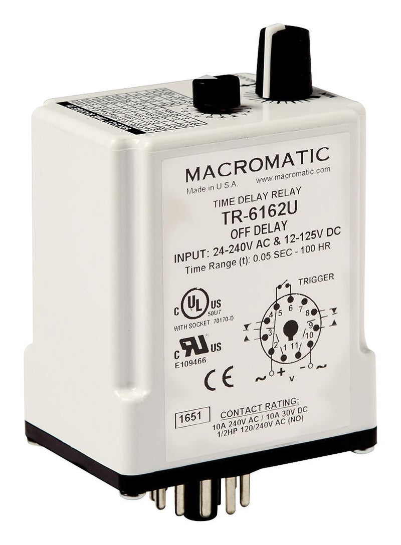 MACROMATIC CONTROLS TR-6162U TIME DELAY RELAY, DPDT, 0.5S-5S, 240V