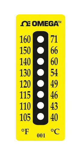 Omega TL-E-250-50 Label Non-Reversible Self Adhesive 51 mm 19 Acrylic Eight Dot Temperature Indicator New