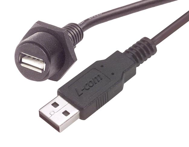 L-COM WPUSBAX-1M USB Cable Type A Plug to Receptacle 1 m 3.3 ft 2.0 Black New