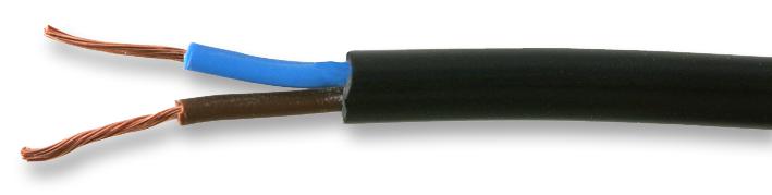 PRO POWER 2182Y-0.75MMBLK100M Round Mains Cable 2182Y 2-Core 6A Black 0.75mm&sup2; x 100m