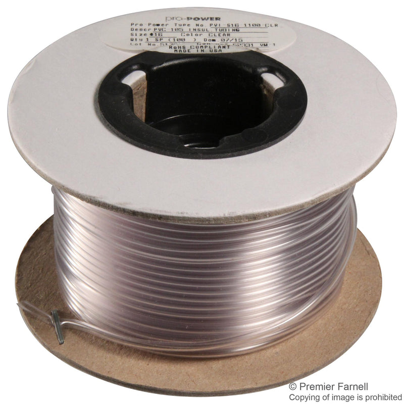 PRO POWER PVI-S16-1100-CLR SLEEVING, INSULATING, 1.35MM, TRANSPARENT, 100FT