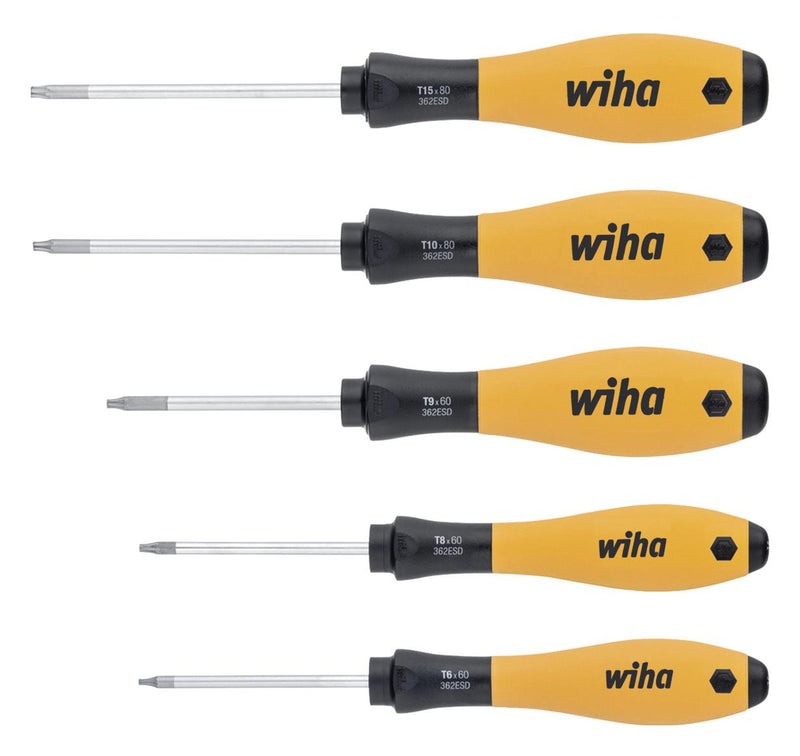 Wiha 27253 Screwdriver Set Softfinish Series ESD Torx Screwdrivers 5Pcs