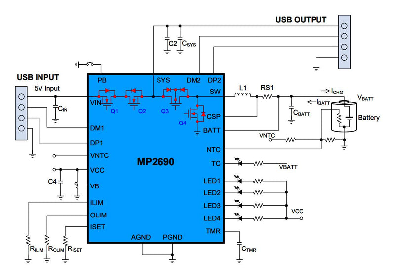 Monolithic Power Systems (MPS) MP2690GR-P Battery Charger for 1 Cell of Li-Ion Li-Pol 6V Input 4.35V/2.5A Charge QFN-26 New