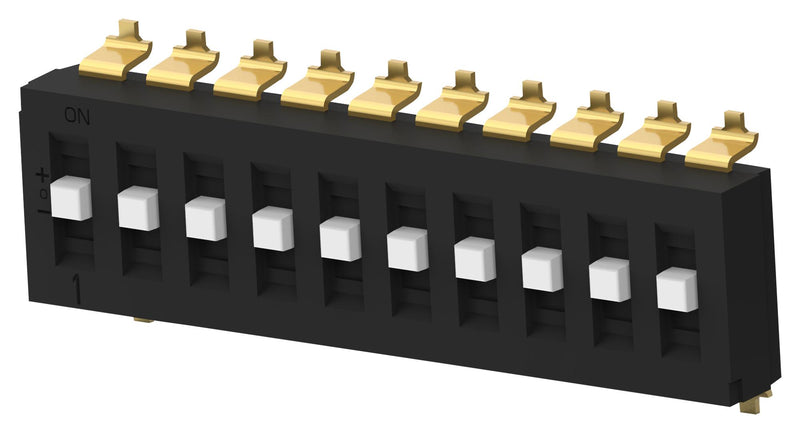 Alcoswitch - TE Connectivity TDS10SGNNTU04 DIP / SIP Switch Raised Type 10 Circuits SP3T SMD TDS Series Unsealed 24 V