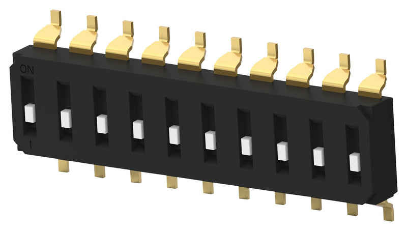 Alcoswitch - TE Connectivity EDS10SGRNTU04Q DIP / SIP Switch Recessed Type 10 Circuits Spst SMD EDS Series Unsealed 24 V