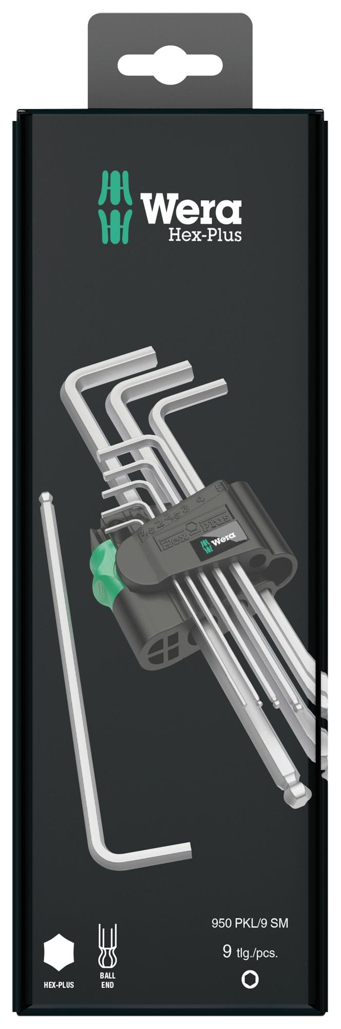 Wera 950/9 HEX-PLUS 1 SB Hex Key Set L Metric 1.5 mm - 10 Chrome Plated 9 Piece