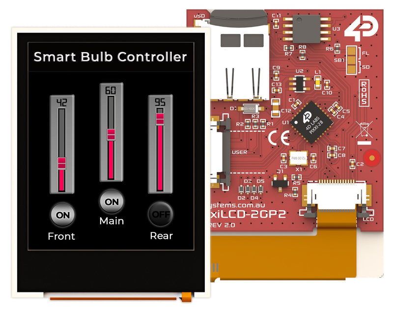 4D Systems PIXXILCD-20P2 PIXXILCD-20P2 HMI Panel LCD TFT Display 500 cd/m2 176 x 220 Pixels 15 Way FPC