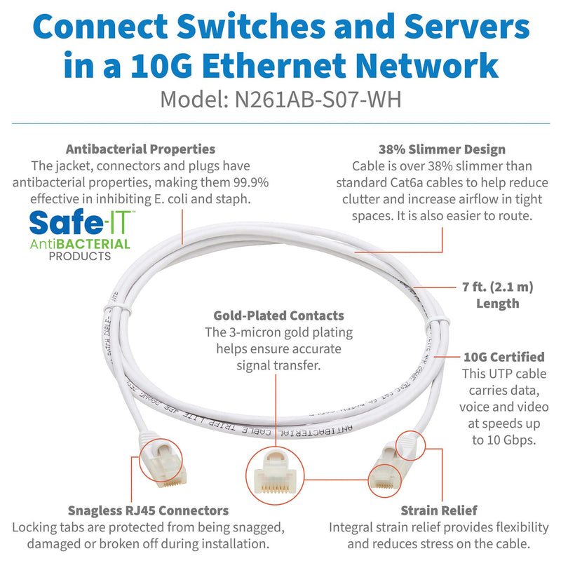 TRIPP-LITE N261AB-S07-WH N261AB-S07-WH Enet Cable RJ45 PLUG-PLUG 7FT White